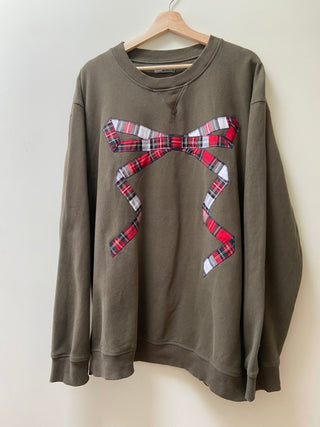 Moss Green Sweatshirt with Tartan bow appliqué, XL