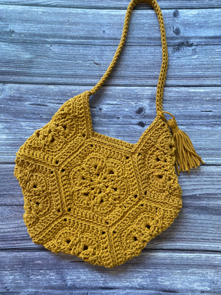 Mustard Yellow Recycled Cotton Crochet Hexie Bag