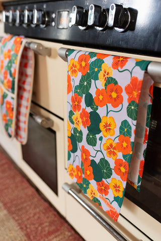 Nasturtiums organic cotton tea towel