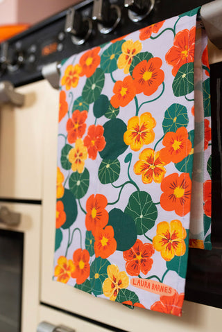 Nasturtiums organic cotton tea towel