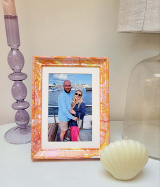 Orange & Pink Marble Wood Picture Frame