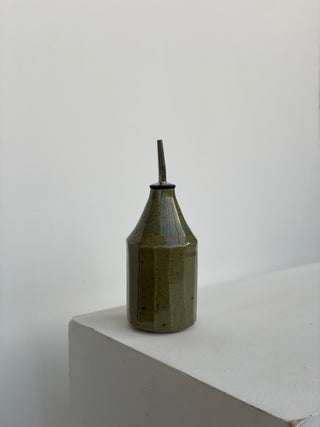 Carved Oil Bottle - Flecked Olive Green