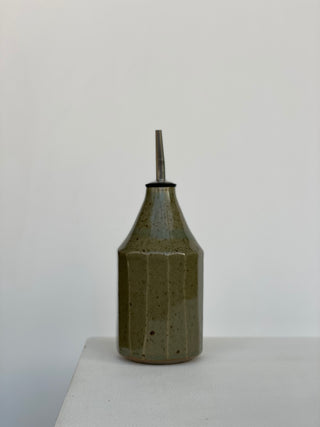 Carved Oil Bottle - Flecked Olive Green