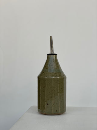 Carved Oil Bottle - Flecked Olive Green