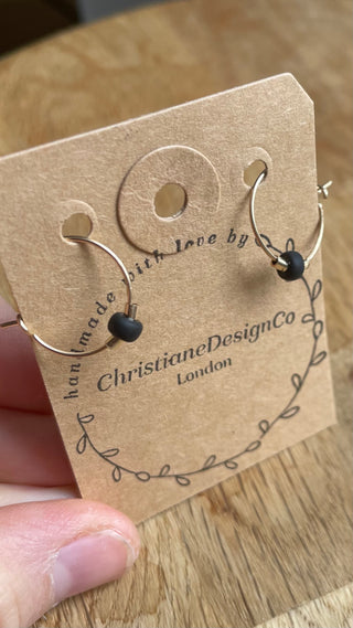 One bead gold hoops - coal matte black
