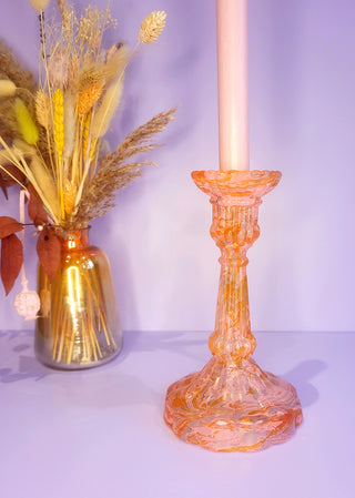 Marbled Candle Stick Holder - Tall - Orange, Pink & Lilac