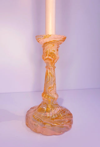 Marbled Candle Stick Holder - Tall - Orange, Pink & Lilac