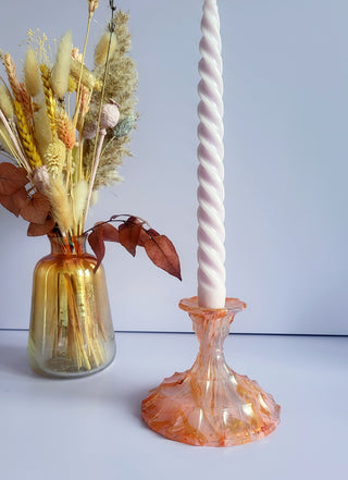 Marbled Candle Stick Holder - Medium - Orange, Pink & Lilac