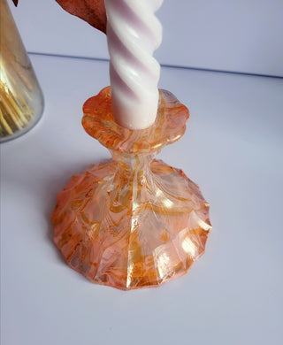 Marbled Candle Stick Holder - Medium - Orange, Pink & Lilac