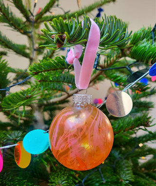 Marbled Glass Christmas Bauble - Pink, Orange, Gold