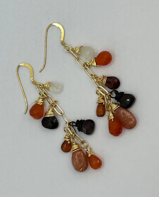 Orange Multi Gemstone Drop Earrings