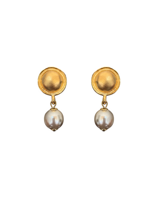 Matte Gold Pearl Drop Earrings (Vintage, 1990s)