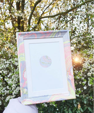 Pink, Lilac, Lime Green 'Pastel Dreams' Marble Wood Picture Frame