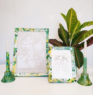 Peachy Greens Marble Wood Picture Frame