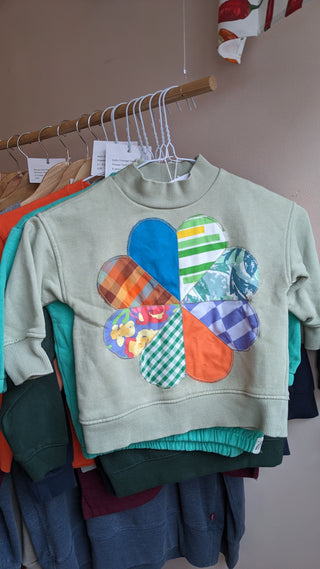 Kid’s Sage Sweatshirt with Flower Patchwork, 1-2 yrs