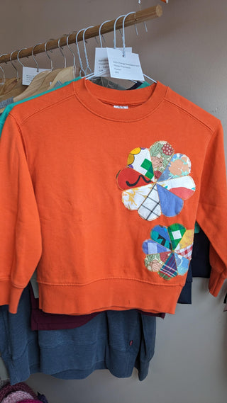 Kid’s Orange Sweatshirt with Flower Patchwork, 6 yrs