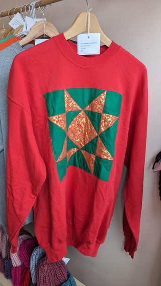 Red Sweatshirt with Berry Star Patchwork Design, XL