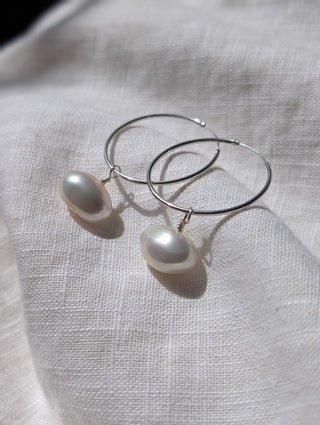 Endless Hoop Earrings with Vintage Glass Pearls