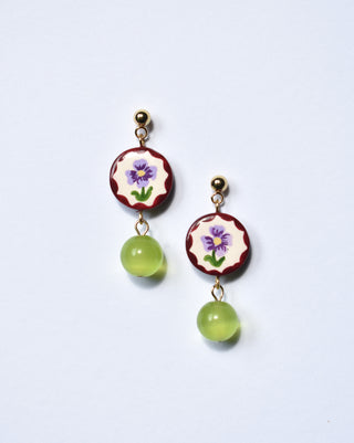 Purple Pansy Flower Earrings