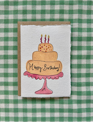 Pink Birthday Cake Hand Painted Card