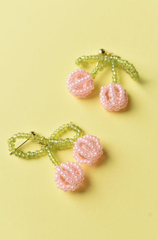 Beaded Pink Cherry Earrings