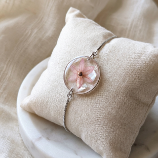 Pink Chive Blossom Adjustable Bracelet with Mother of Pearl