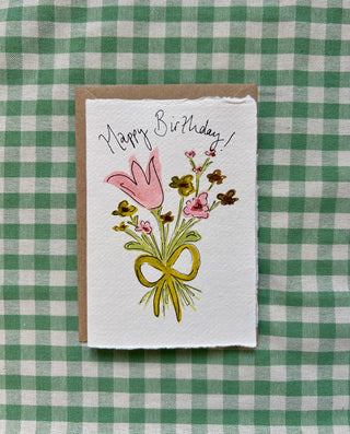 Pink Floral 'Happy Birthday' Hand Painted Card