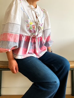 Pink Peplum Tie Blouse