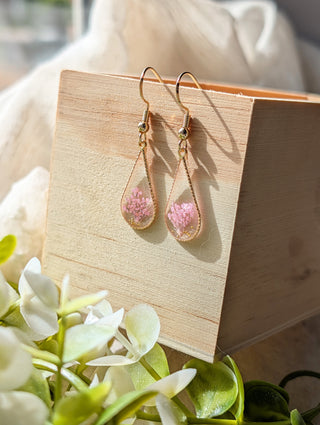 Pink Queen Anne’s Lace Waterdrop Earrings