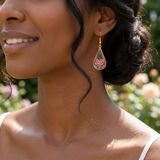 Pink Queen Anne’s Lace Waterdrop Earrings