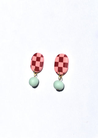 Chequered Pink Oblong Earrings
