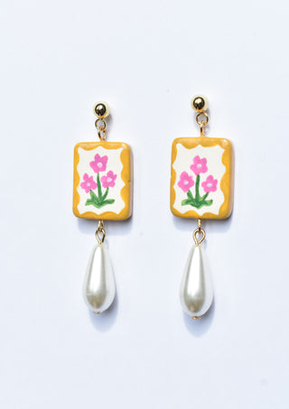 Pink Geranium Flower Earrings