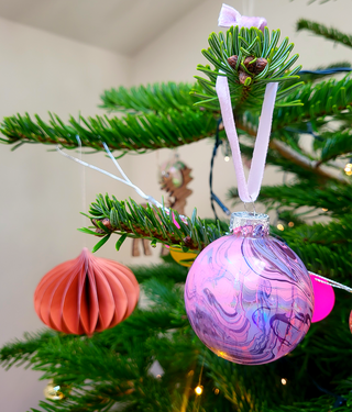 Marbled Glass Christmas Bauble - Pinks, Purples