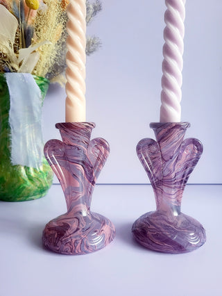 Marbled Candle Stick Holder - Tall - Pink, Purple & Lilac