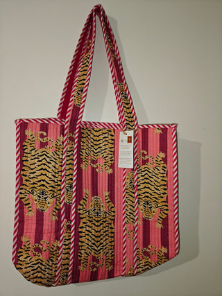 Pink Stripe Tiger Reversible Tote