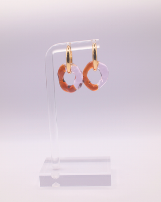 Two-tone Glass Charm Earrings - Brown & Pink