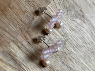 Tea rose pink mini bow studded earrings