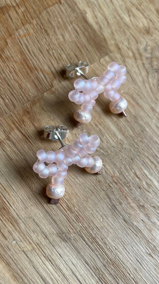 Tea rose pink mini bow studded earrings