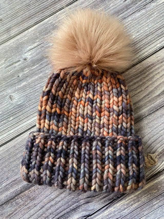 Plumaje Merino Wool Chunky Rib Beanie - Purple & Orange