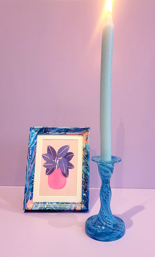 Marbled Candle Stick Holder - Tall -   Sea Blues