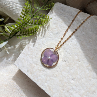 Purple Hydrangea Necklace with Pearl