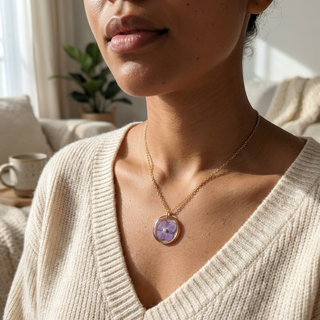 Purple Hydrangea Necklace with Pearl