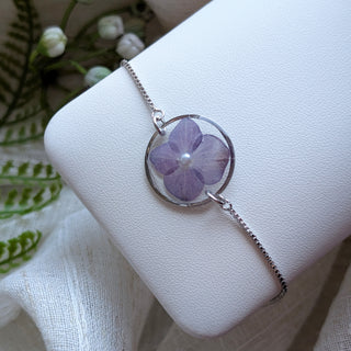 Purple Hydrangea Adjustable Bracelet with Pearl