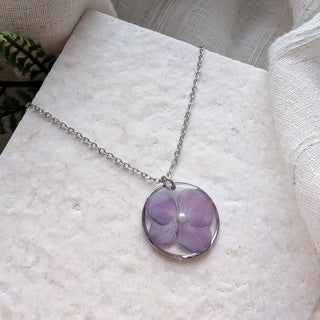 Purple Hydrangea Necklace with Pearl
