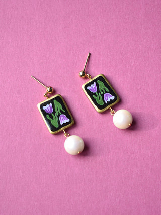 Violet Twin Tulip Flower Earrings