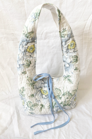 Quilted Floral Blue Bag With Blue Straps