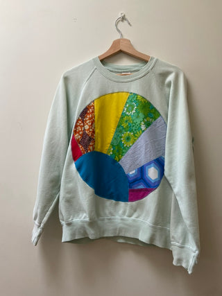 Mint Sweatshirt with Rainbow Sunrise Patchwork design, Medium