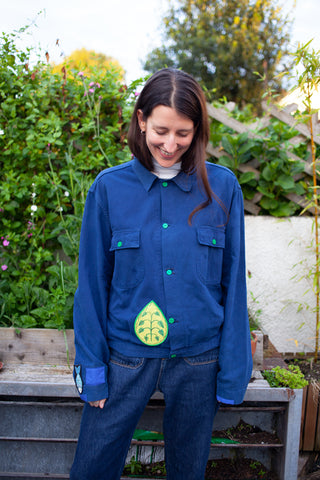 Upcycled Vintage Chore Jacket with Leaf & Fish Patch