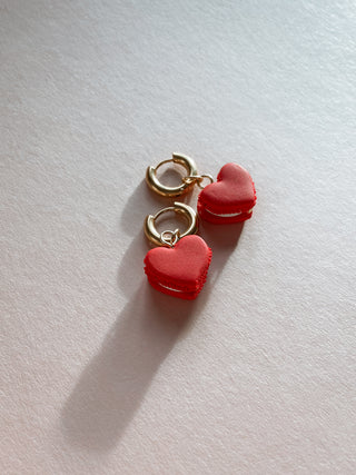 Red Macaroon Charm Hoop Earrings