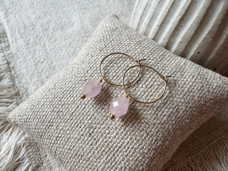 Rose quartz hoop earrings